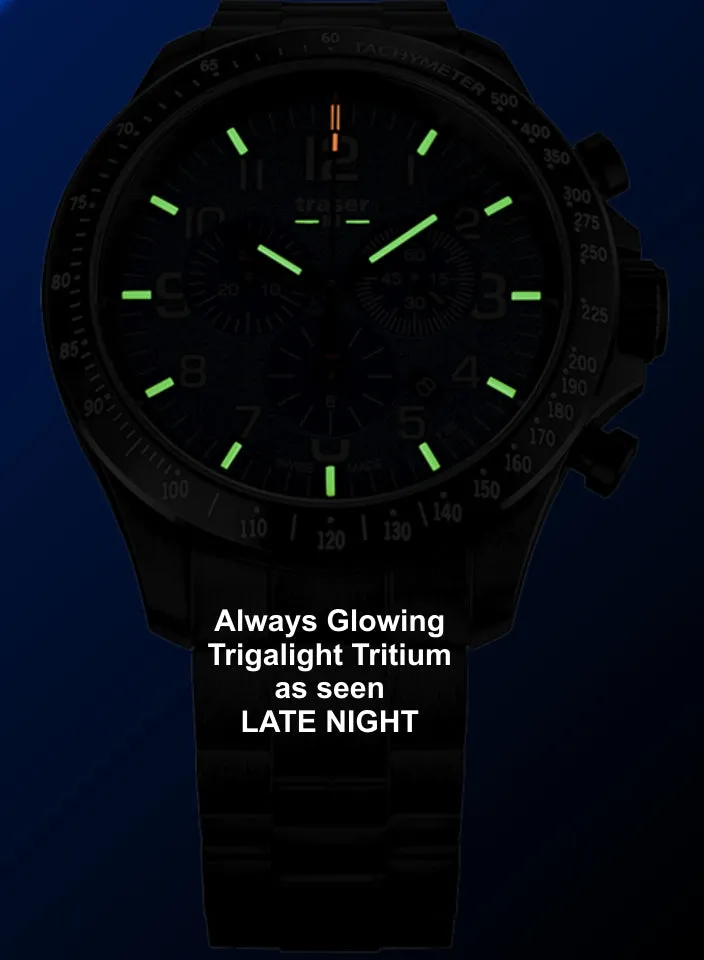 Traser P67 Officer Pro Chronograph, Blue DIal, Black Steel Bracelet, 109462