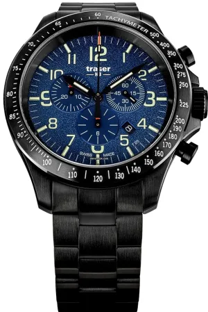 Traser P67 Officer Pro Chronograph, Blue DIal, Black Steel Bracelet, 109462
