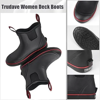 TRUDAVE Women's Ankle Rain Boots, Rubber Fishing Deck Boots, Garden Shoes for Outdoor Work(BLACK)
