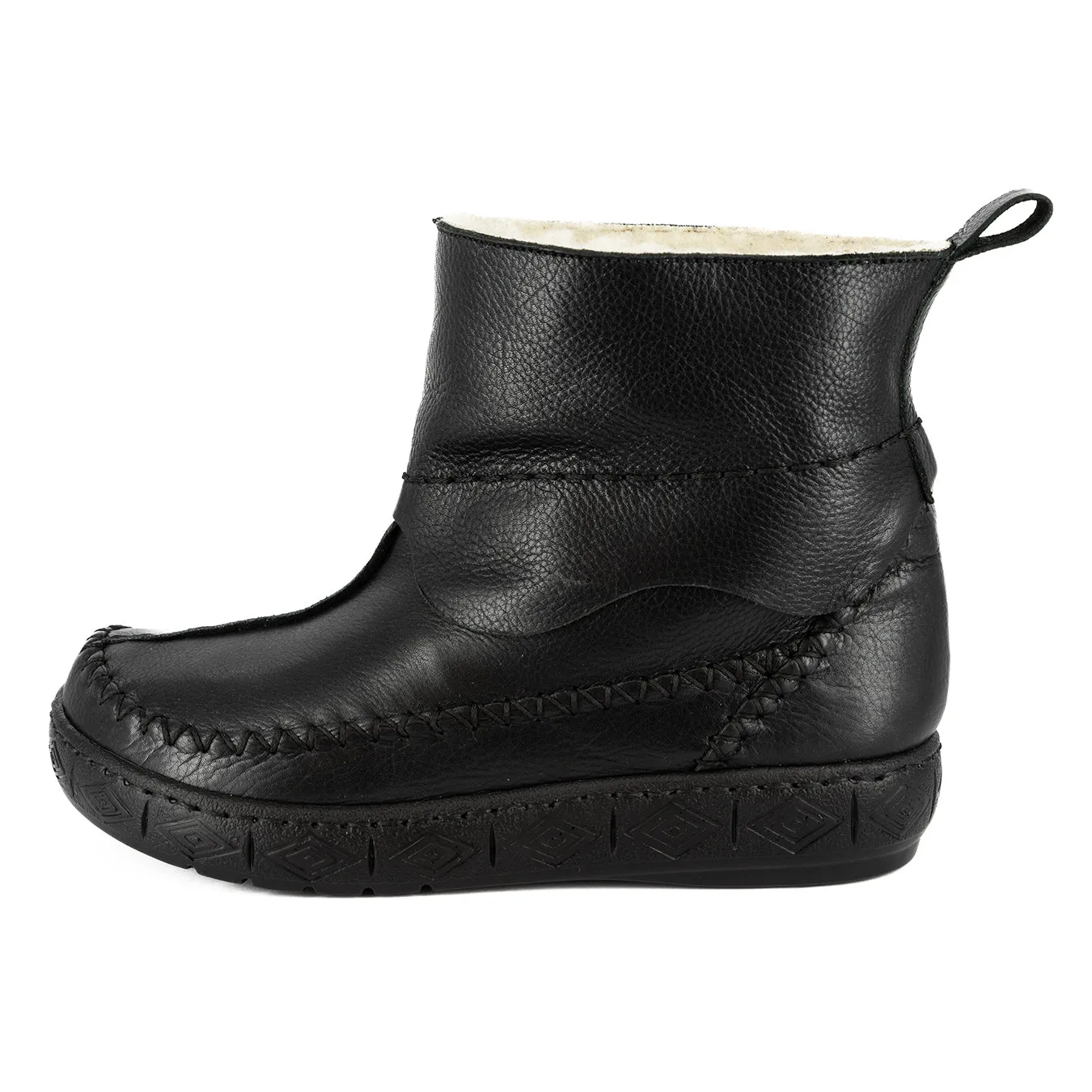Ukumangala : Ladies 100% Wool-Lined Leather Short Boot in Black Delta