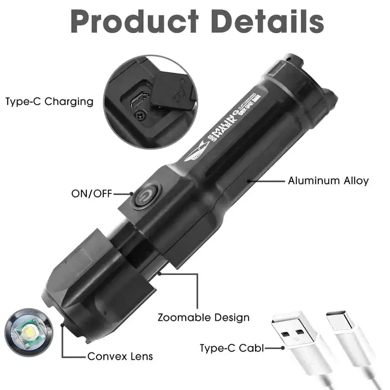 USB Rechargeable Powerful LED Flashlight
