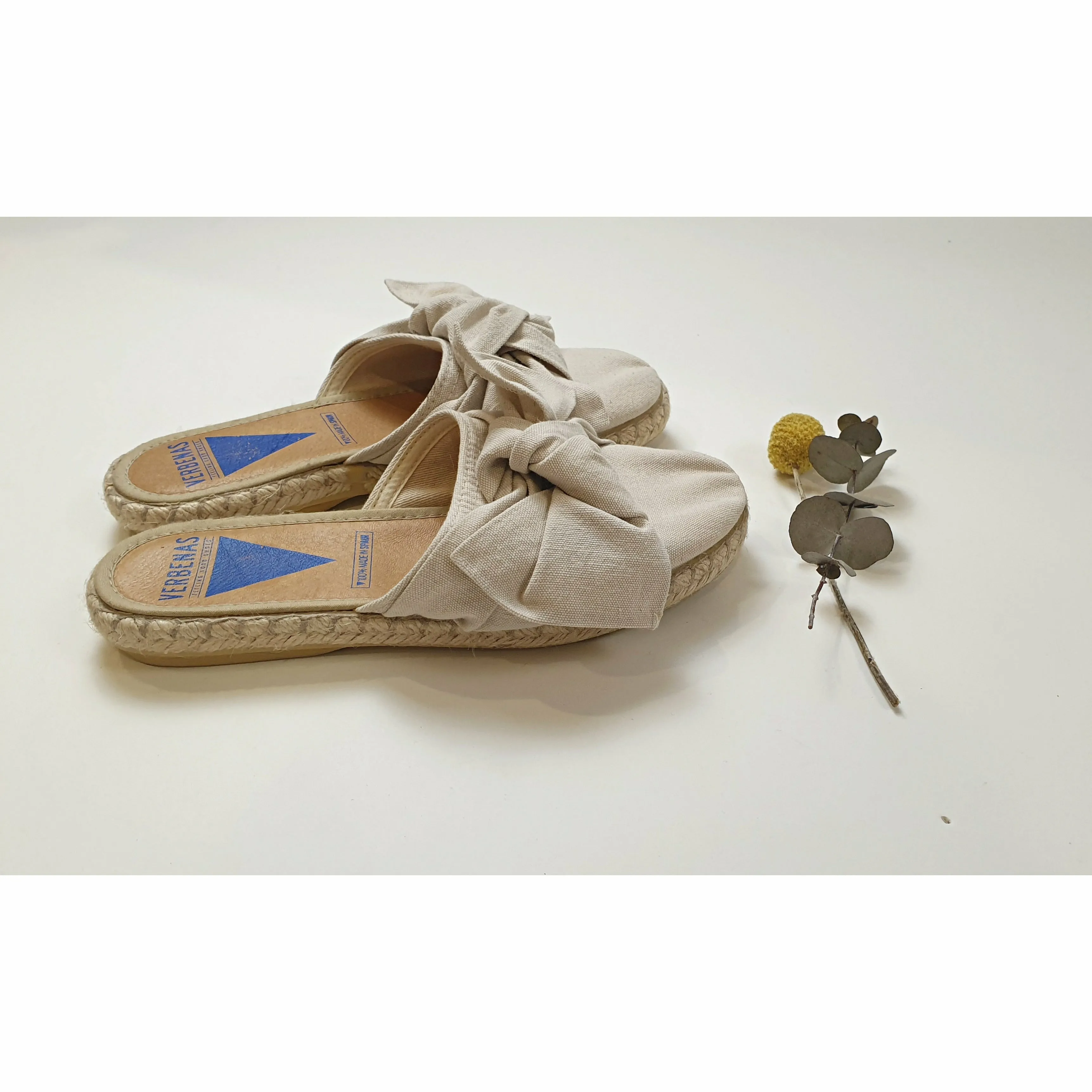 Verbenas natural fabric half shoe slides with bow size 35 (NB large fit, could fit 36-36.5)