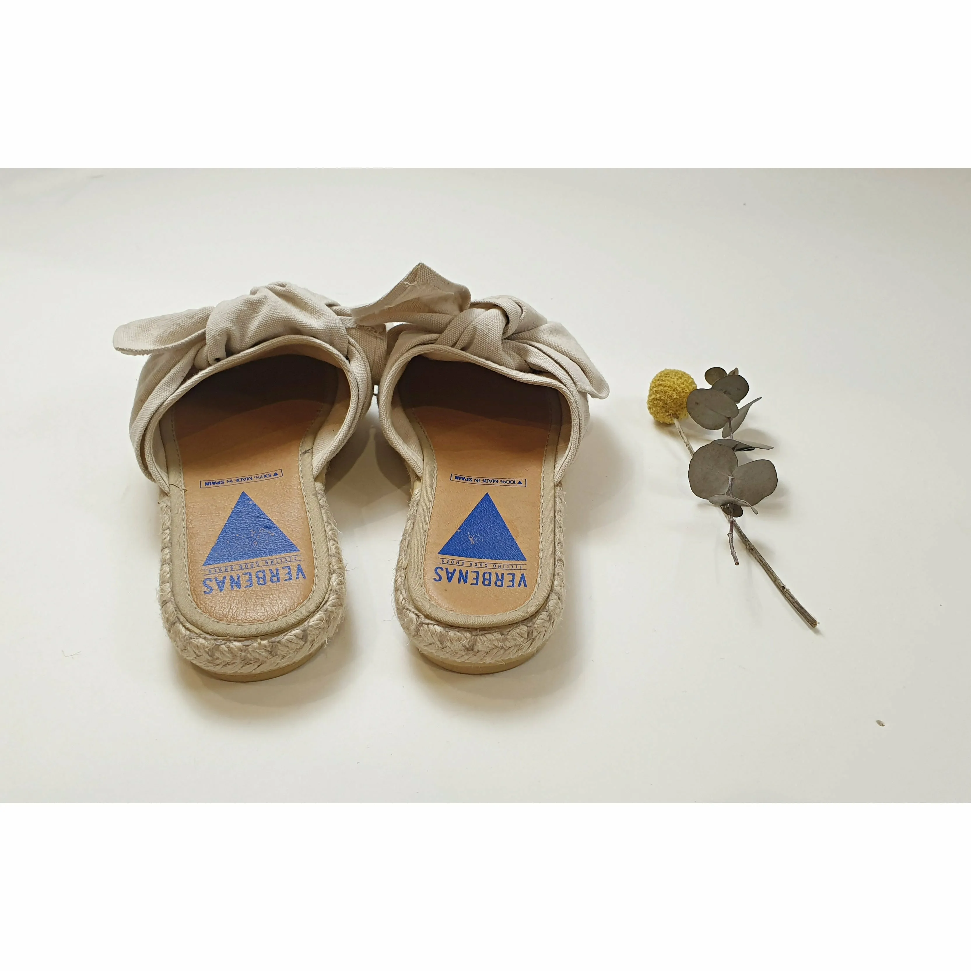 Verbenas natural fabric half shoe slides with bow size 35 (NB large fit, could fit 36-36.5)