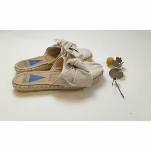 Verbenas natural fabric half shoe slides with bow size 35 (NB large fit, could fit 36-36.5)
