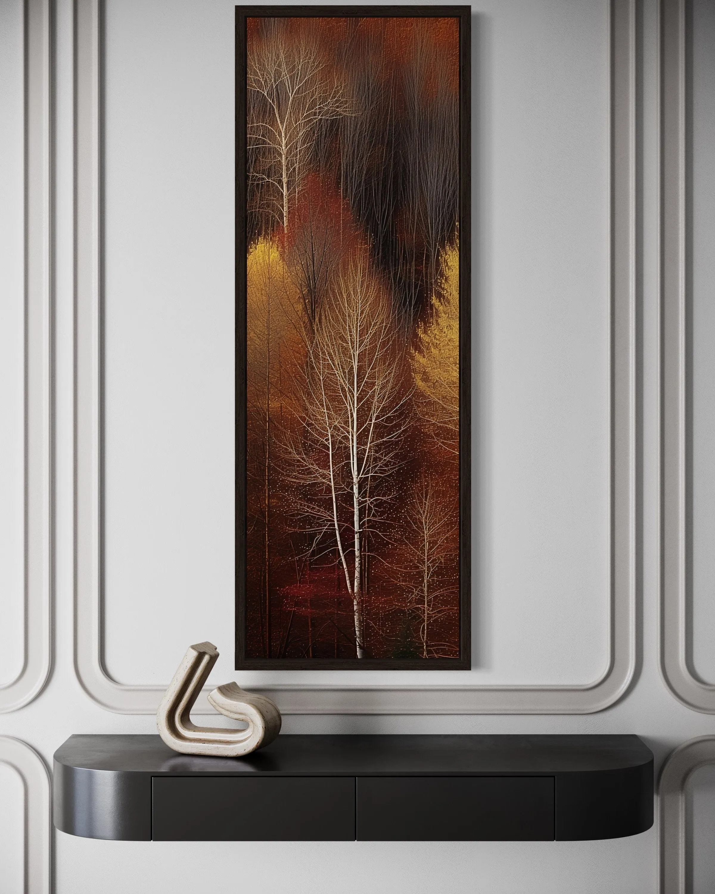 Vertical Tall Narrow Autumn Forest Framed Canvas Wall Art