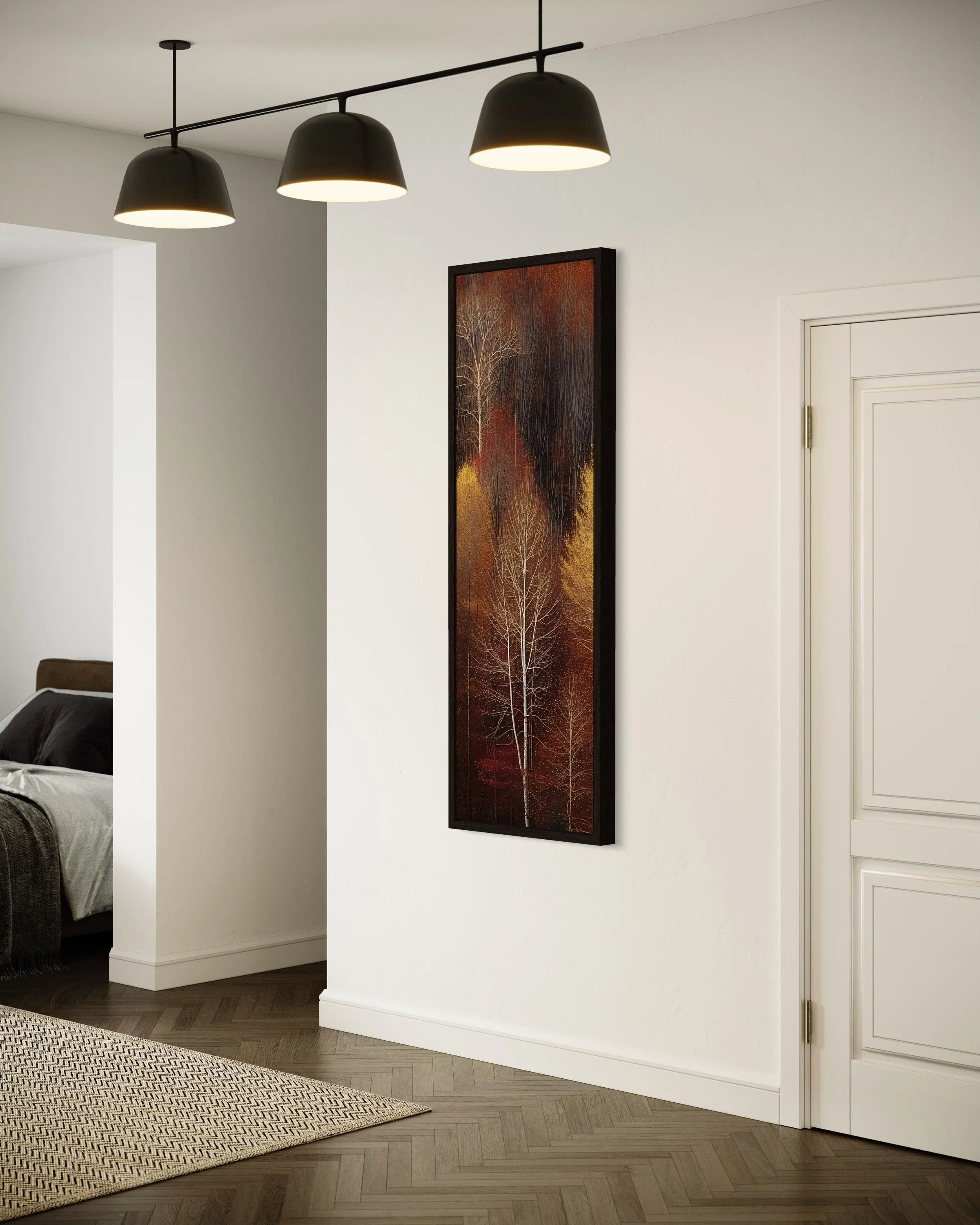 Vertical Tall Narrow Autumn Forest Framed Canvas Wall Art