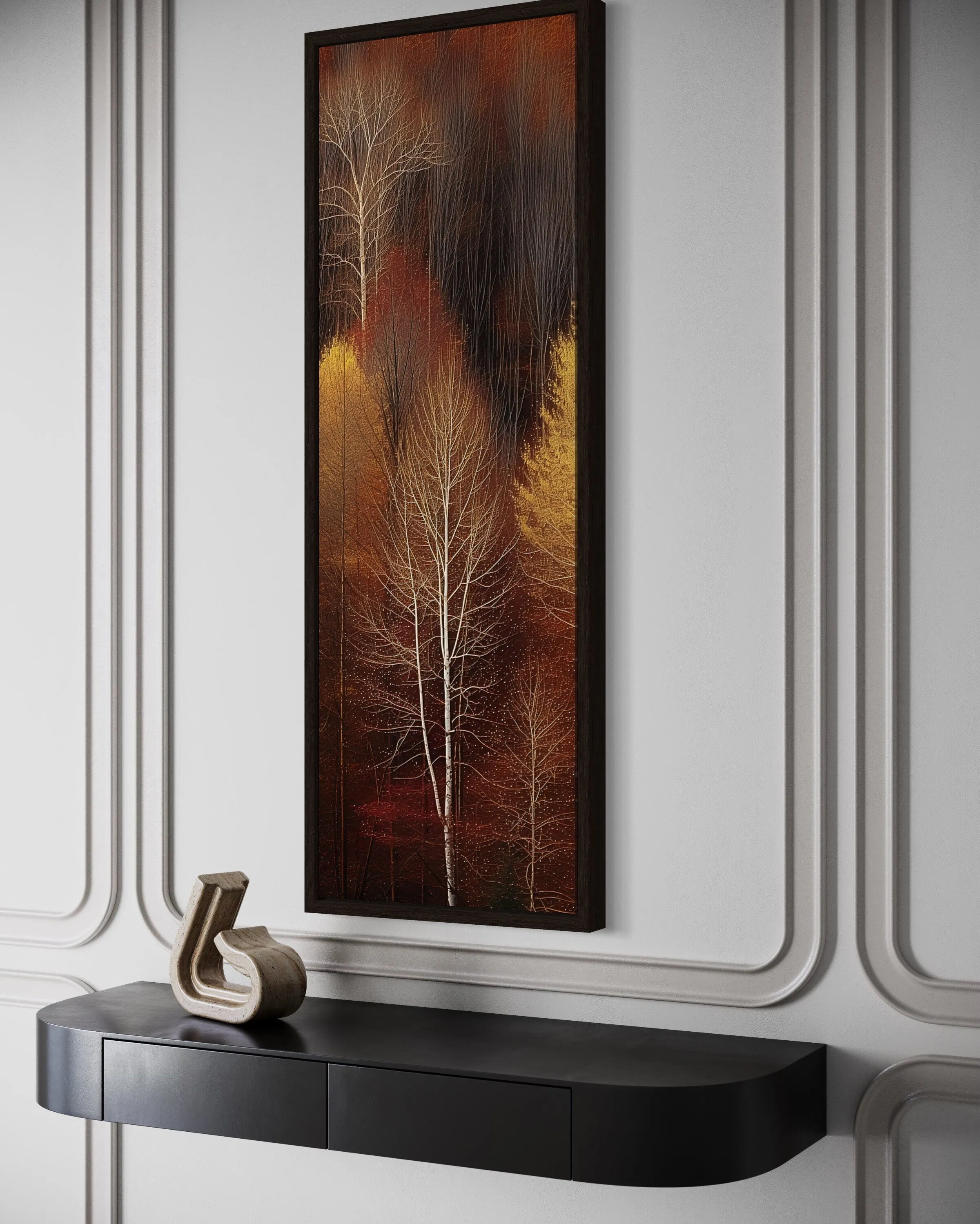 Vertical Tall Narrow Autumn Forest Framed Canvas Wall Art