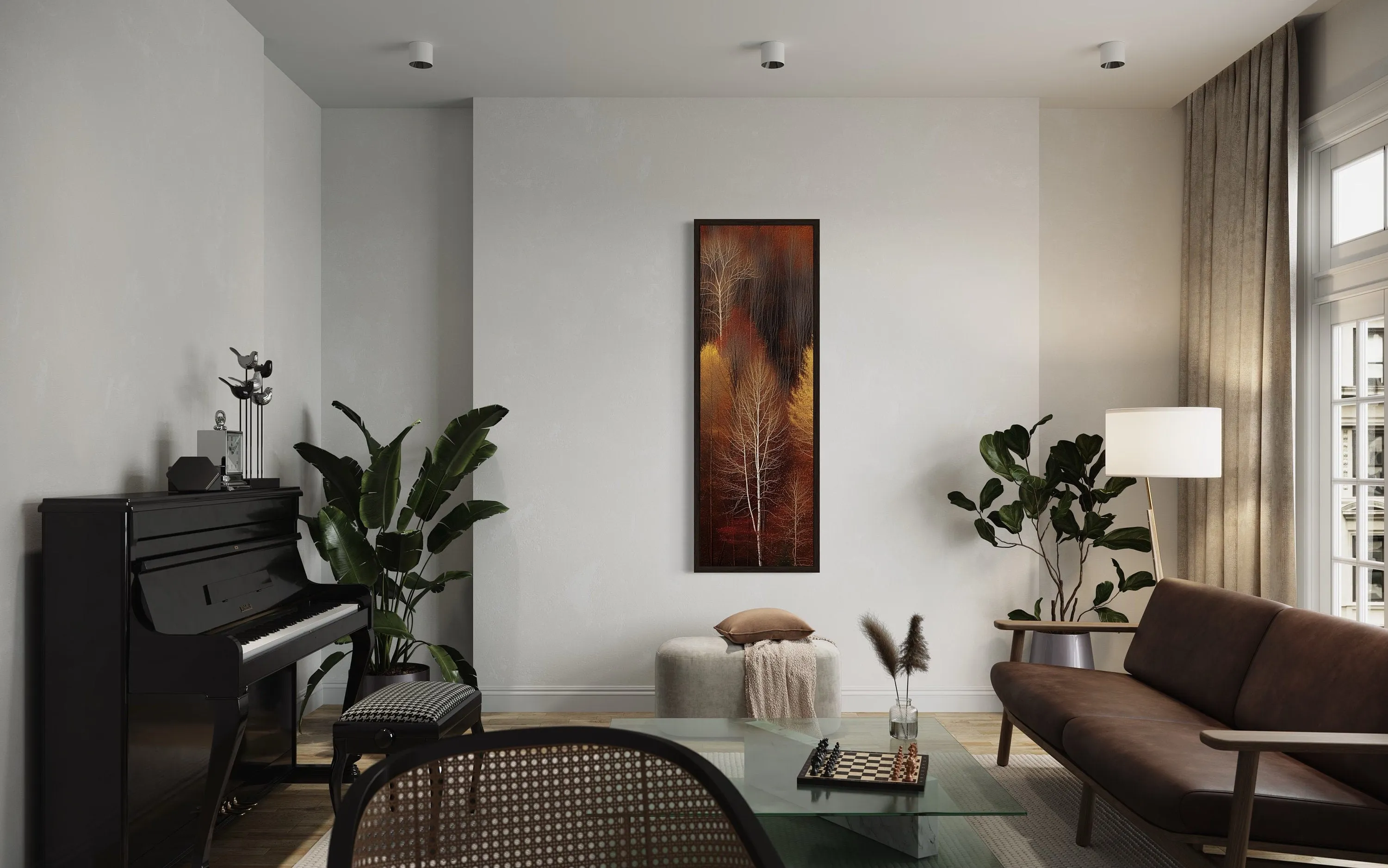 Vertical Tall Narrow Autumn Forest Framed Canvas Wall Art