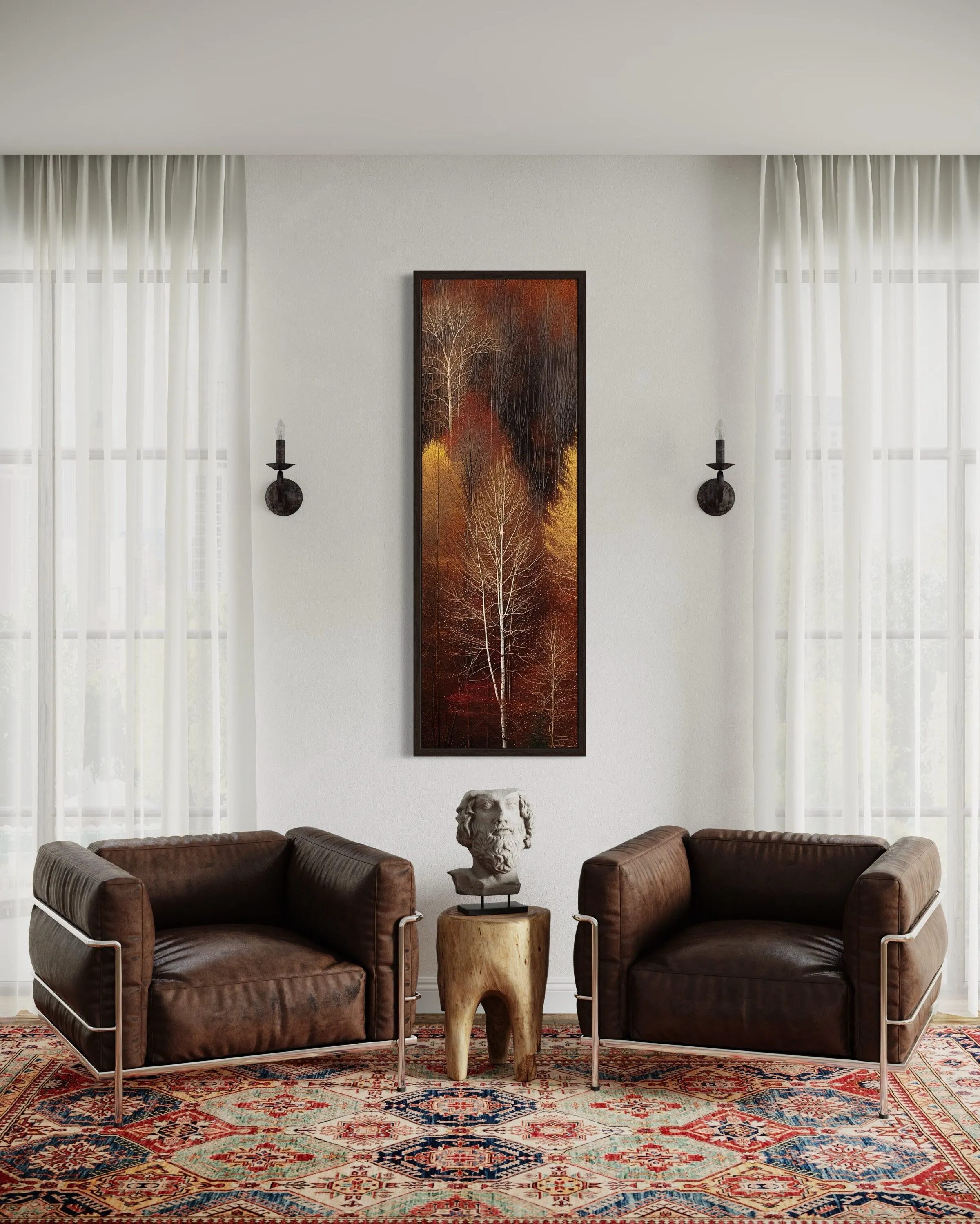 Vertical Tall Narrow Autumn Forest Framed Canvas Wall Art