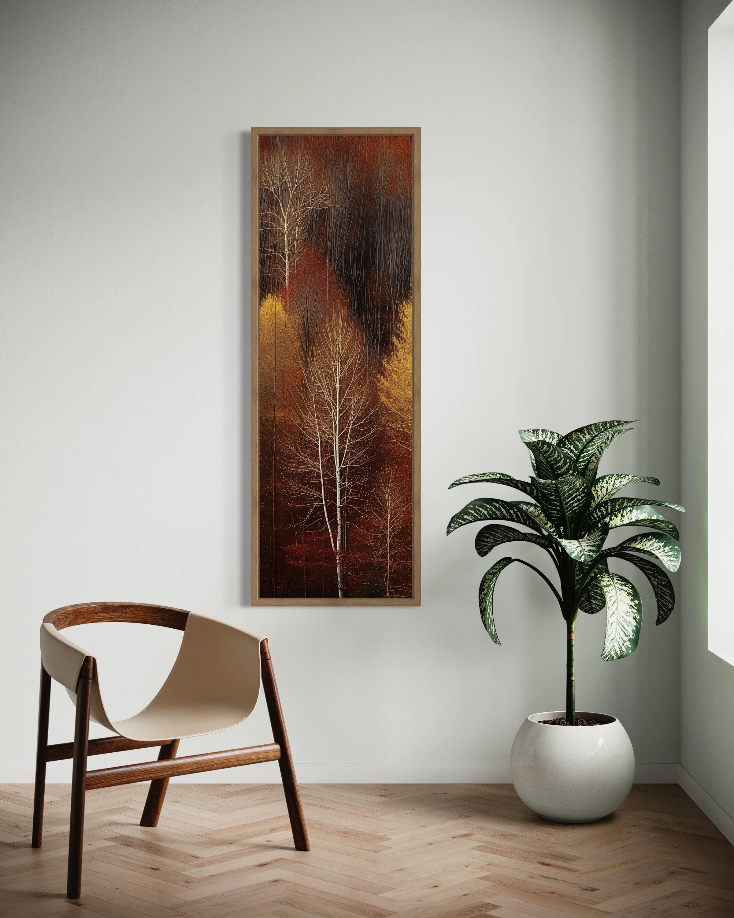 Vertical Tall Narrow Autumn Forest Framed Canvas Wall Art