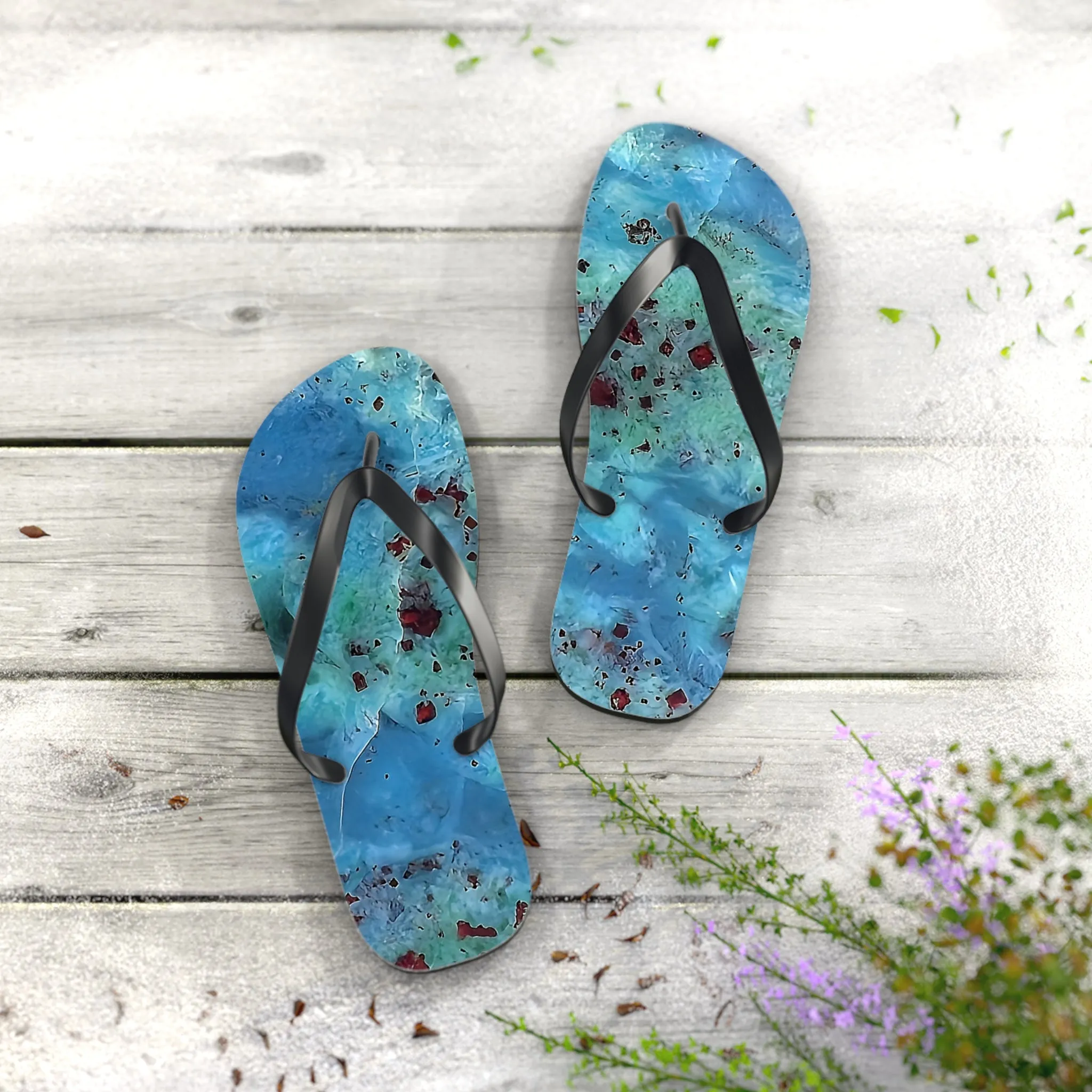 Vibrant Unisex Beachwear Flip Flops With Tie-dye Like  Agate Patterns