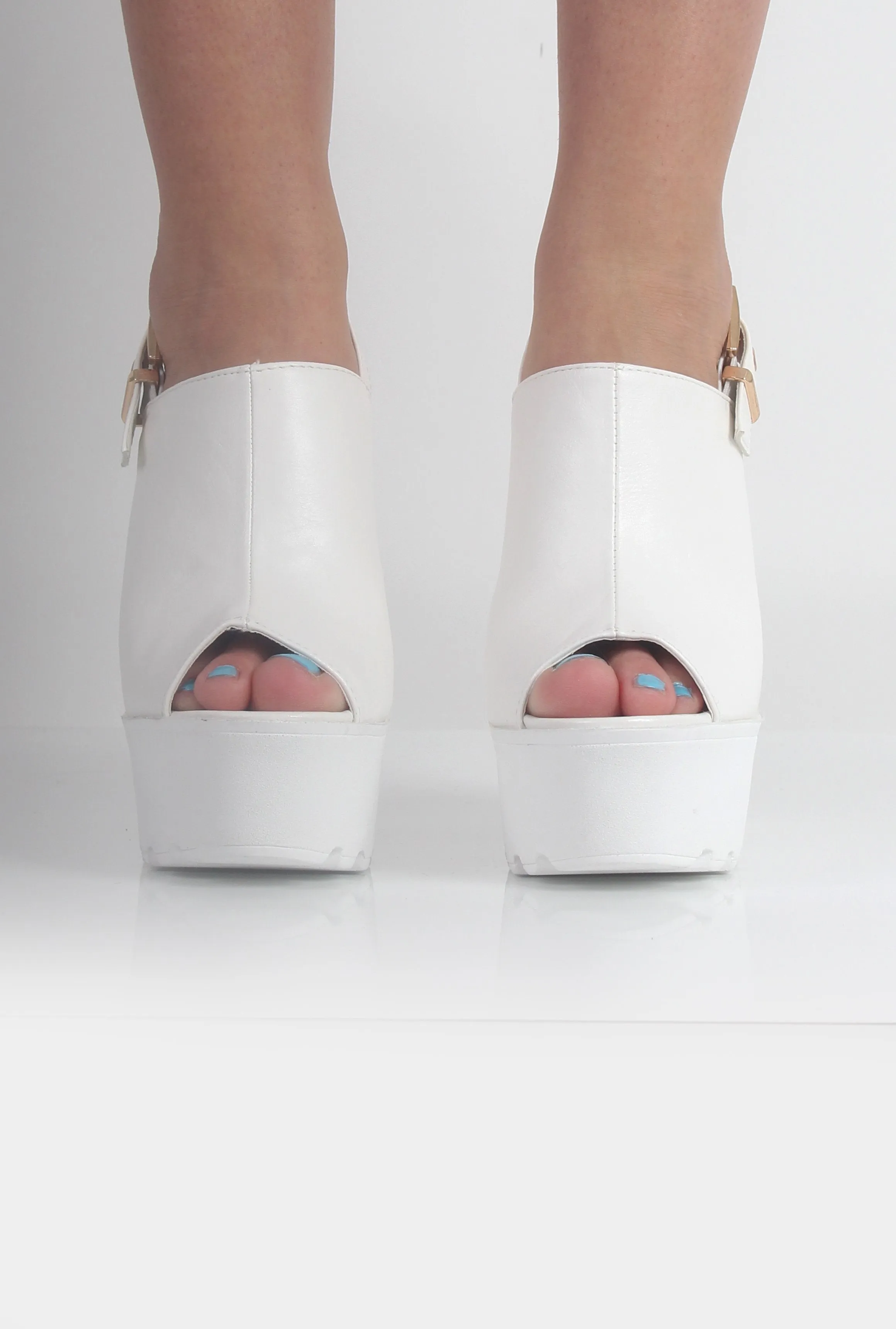 Victoria White Block Open Toe Heels