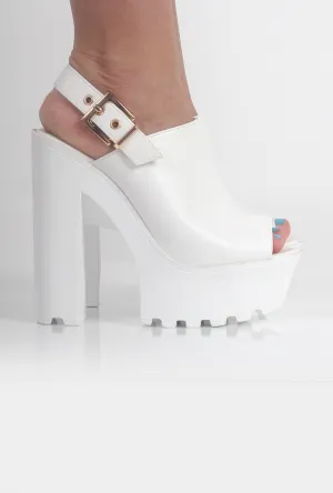 Victoria White Block Open Toe Heels