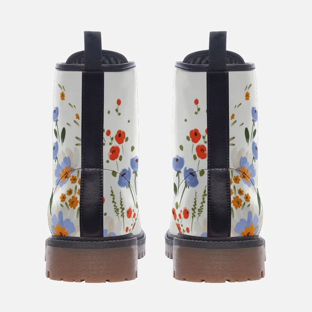 Vintage Flowers White Vegan Leather Unisex Boots