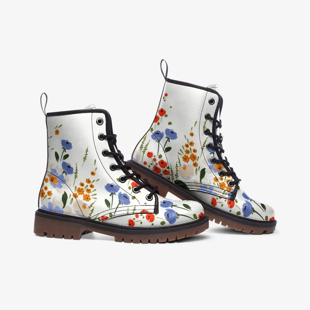 Vintage Flowers White Vegan Leather Unisex Boots