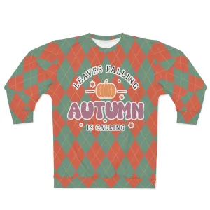 Vintage Green and Orange Rhombus pattern Fall Unisex Sweatshirt (AOP) - Embrace Autumn's Beauty in Style