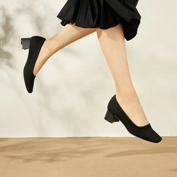 Vivaia Melody Square-Toe Chunky Block Heels Black Size 39 EU 8 US
