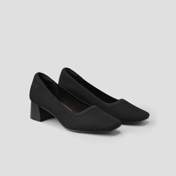 Vivaia Melody Square-Toe Chunky Block Heels Black Size 39 EU 8 US