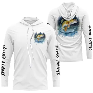 Watercolor Walleye Fishing Custom Long Sleeve Hooded Tournament Fishing Shirts IPHW7961