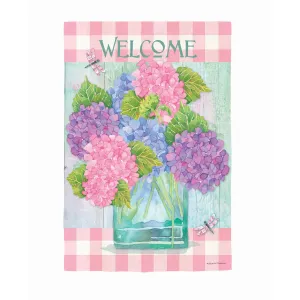 Welcome Hydrangeas House Textured Suede Flag,13es10295