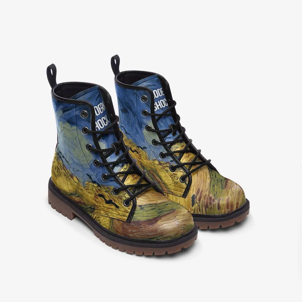 Wheat Field With Crows Van Gogh Vegan Leather Unisex Boots