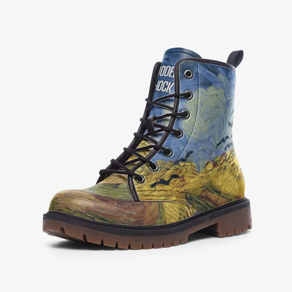 Wheat Field With Crows Van Gogh Vegan Leather Unisex Boots