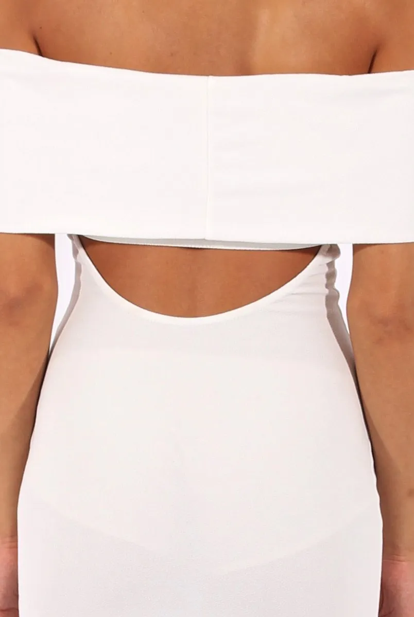 White Bardot Frill Open Back Midi Dress - Trish