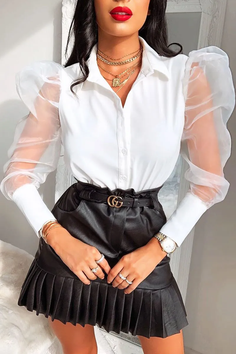 White Button Front Sheer Long Sleeve Shirt - Fay