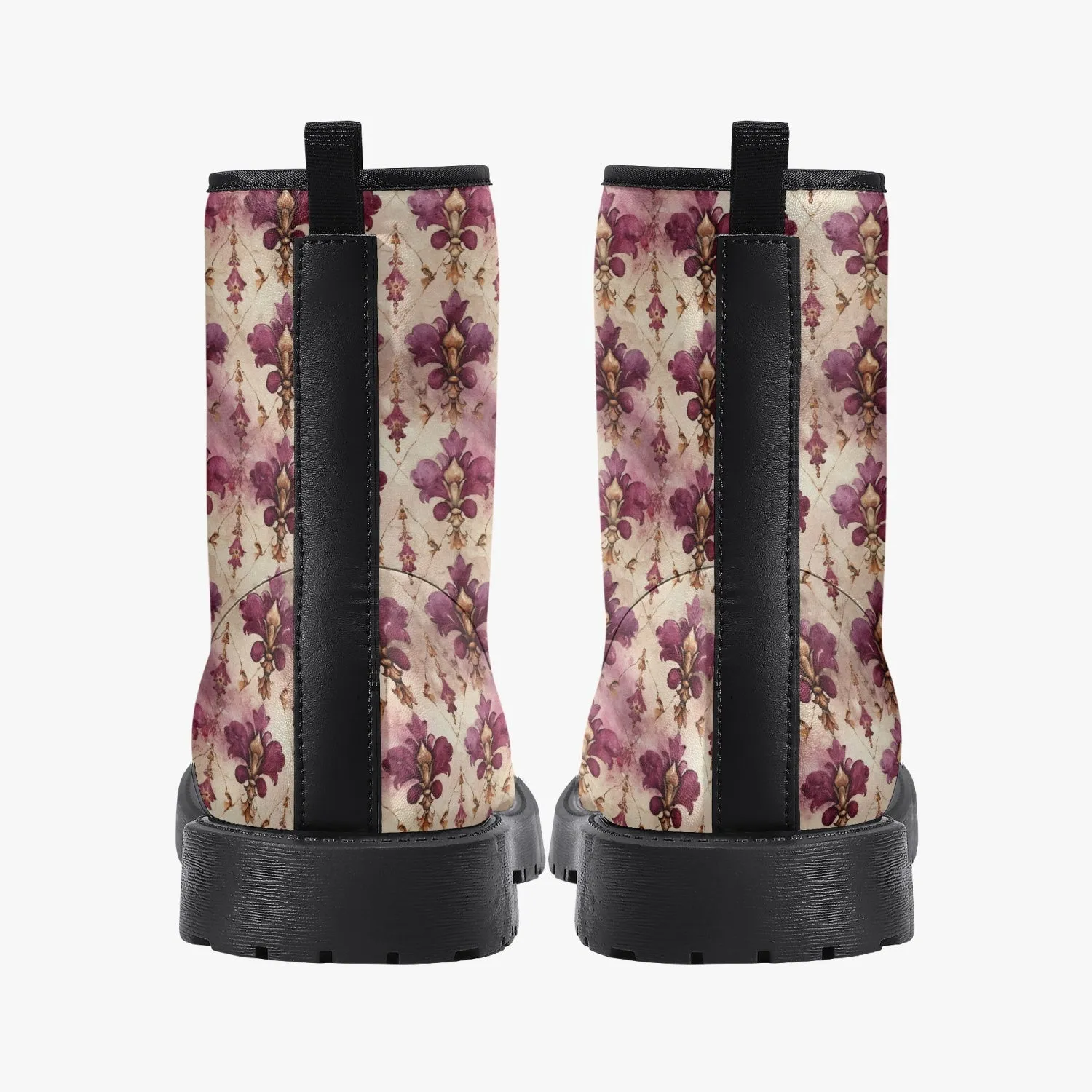 White Pink Damask Leather Combat Boots