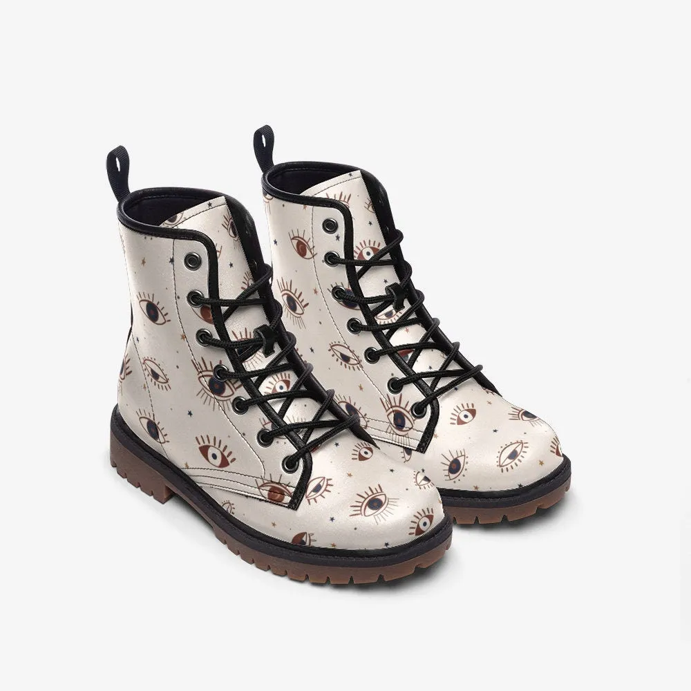 Wicca Beige Witch Eye Vegan Leather Unisex Boots