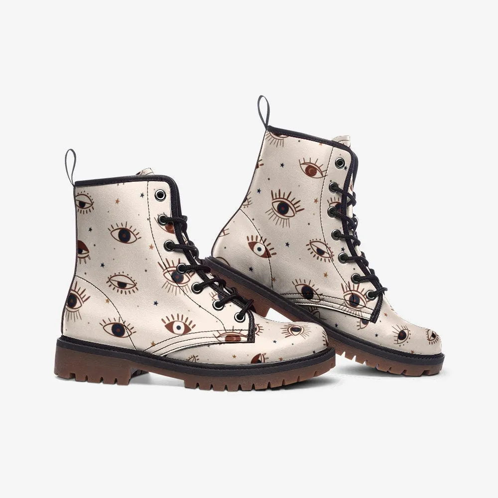 Wicca Beige Witch Eye Vegan Leather Unisex Boots