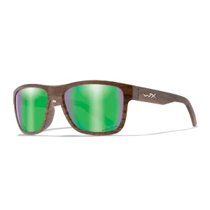 Wiley X Ovation Captivate Polarised Green Mirror Lens w/ Matte Woodgrain Frame