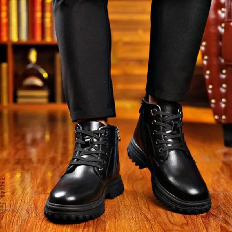 Winter Men's Genuine Leather Boots Wool Inner Thickening High-top Warm Ankle Boots  Business Leather Shoes Snow Boots