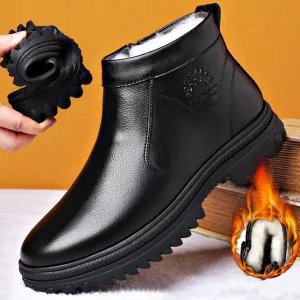 Winter Men's Genuine Leather Boots Wool Inner Thickening High-top Warm Ankle Boots  Business Leather Shoes Snow Boots