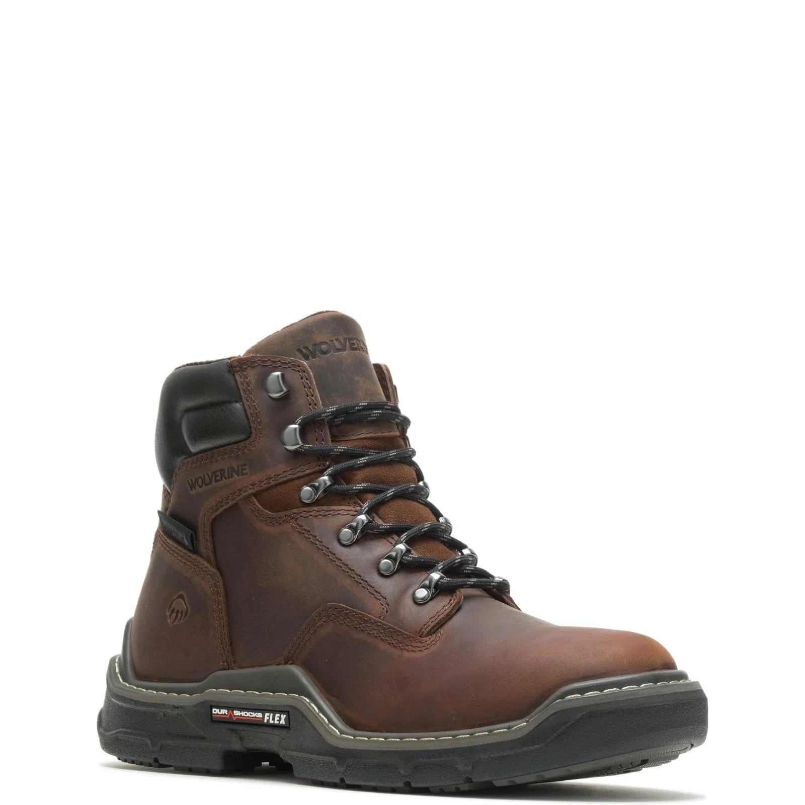 Wolverine Raider DuraShocks Waterproof 6" Mens Brown Wide Work Boots