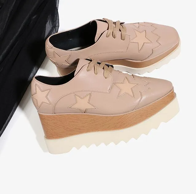 Woman Square Toe Star Lace Up Loafer