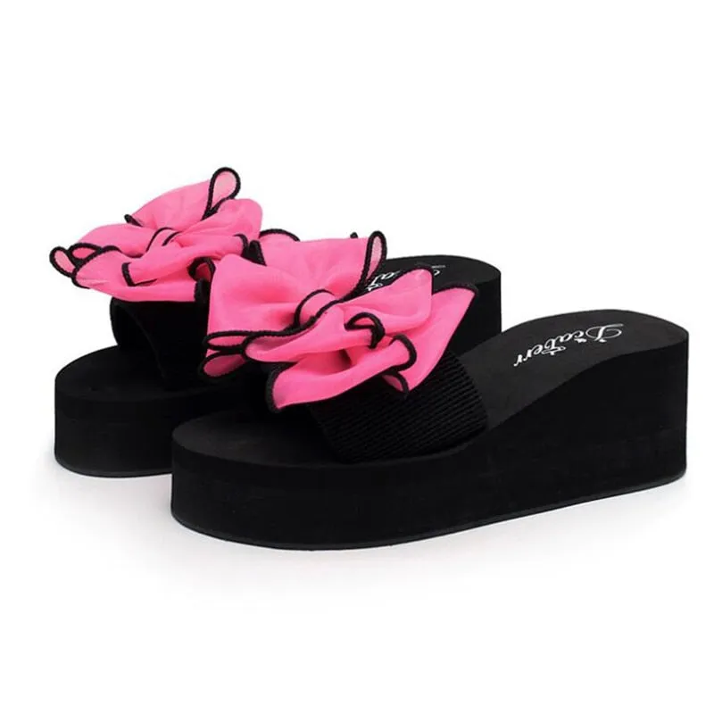 Women Bow Summer Sandals Slipper Indoor Outdoor Beach Shoes summer women&#39;s shoes flip flops on the platform