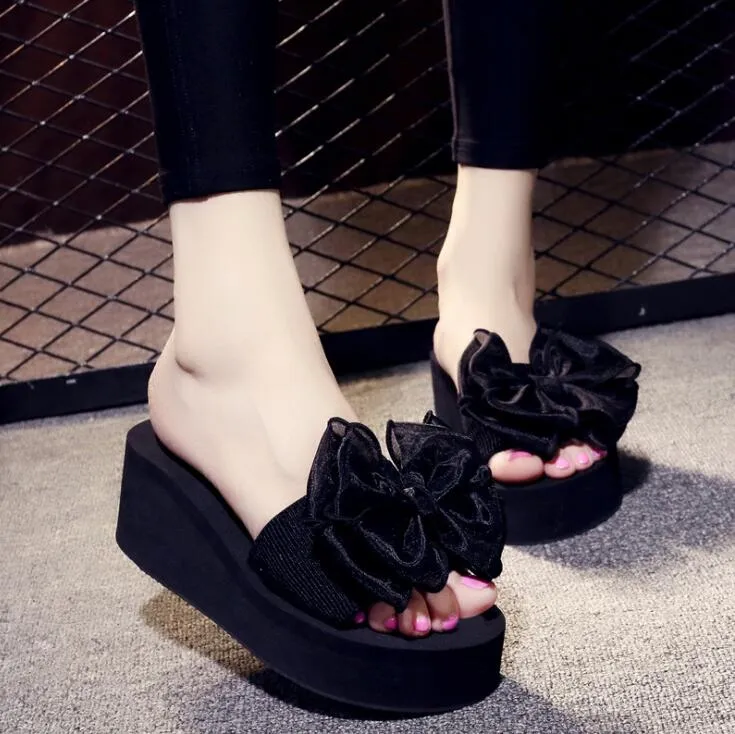 Women Bow Summer Sandals Slipper Indoor Outdoor Beach Shoes summer women&#39;s shoes flip flops on the platform