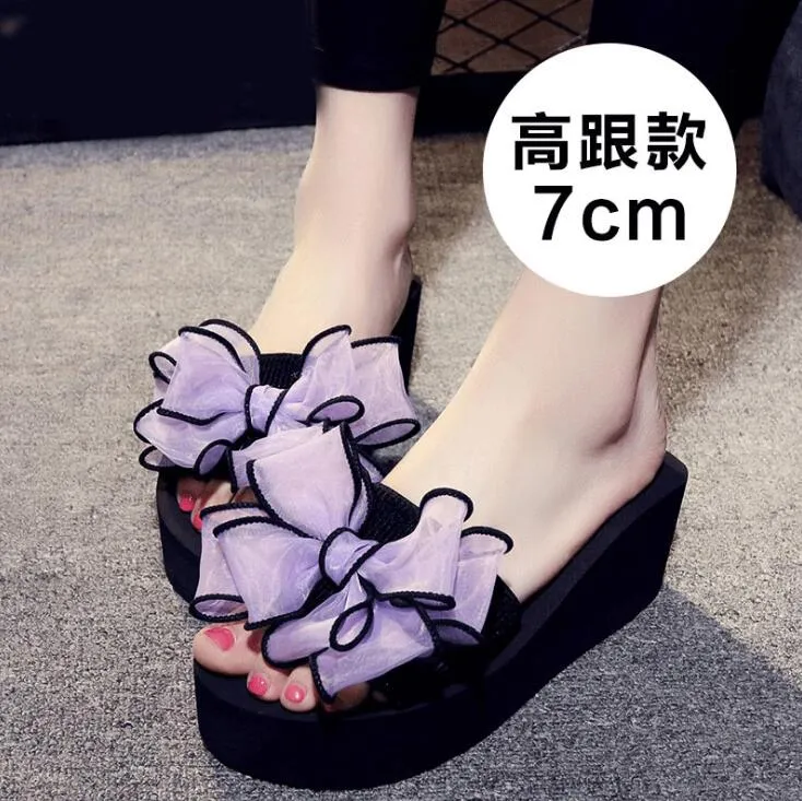 Women Bow Summer Sandals Slipper Indoor Outdoor Beach Shoes summer women&#39;s shoes flip flops on the platform