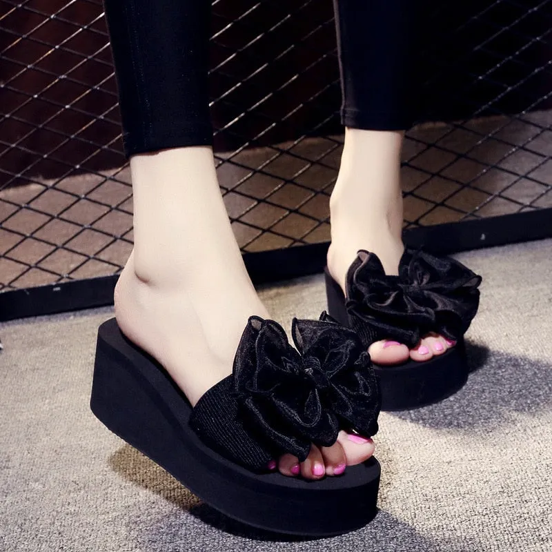 Women Bow Summer Sandals Slipper Indoor Outdoor Beach Shoes summer women&#39;s shoes flip flops on the platform