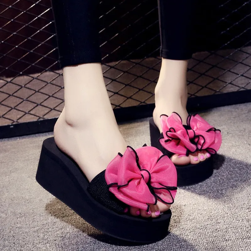 Women Bow Summer Sandals Slipper Indoor Outdoor Beach Shoes summer women&#39;s shoes flip flops on the platform