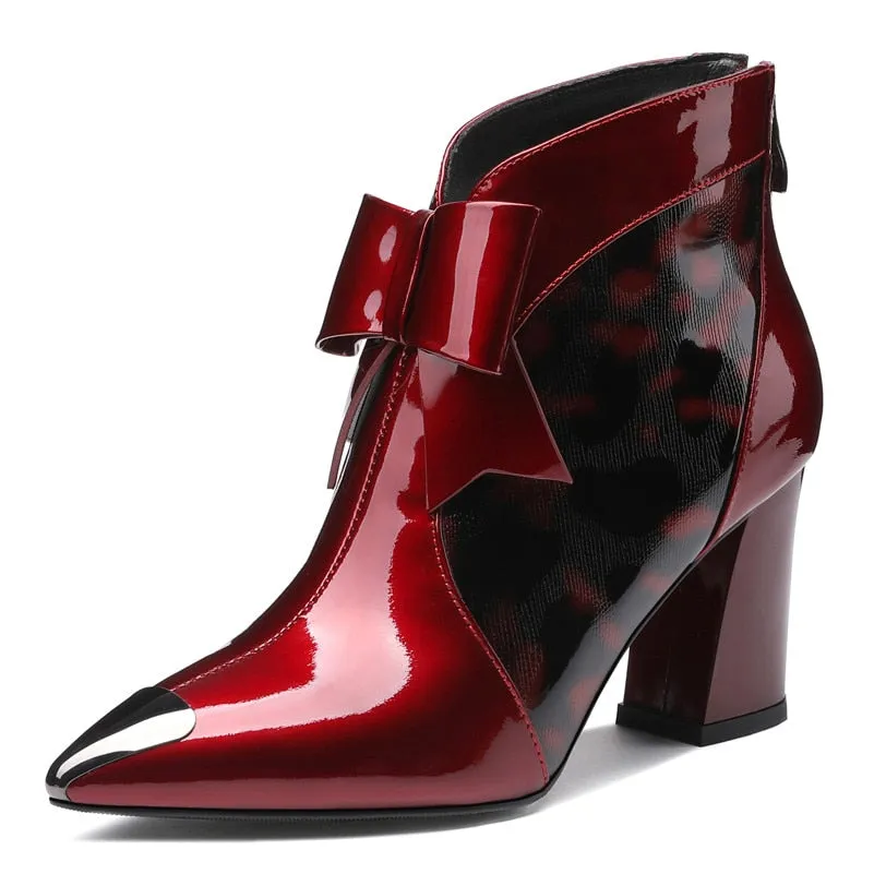 Women Cow Leather Butterfly-knot Ankle Boots