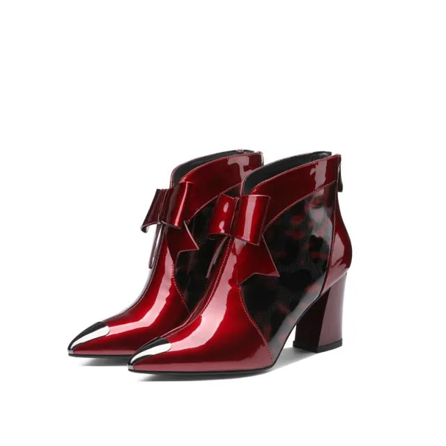 Women Cow Leather Butterfly-knot Ankle Boots