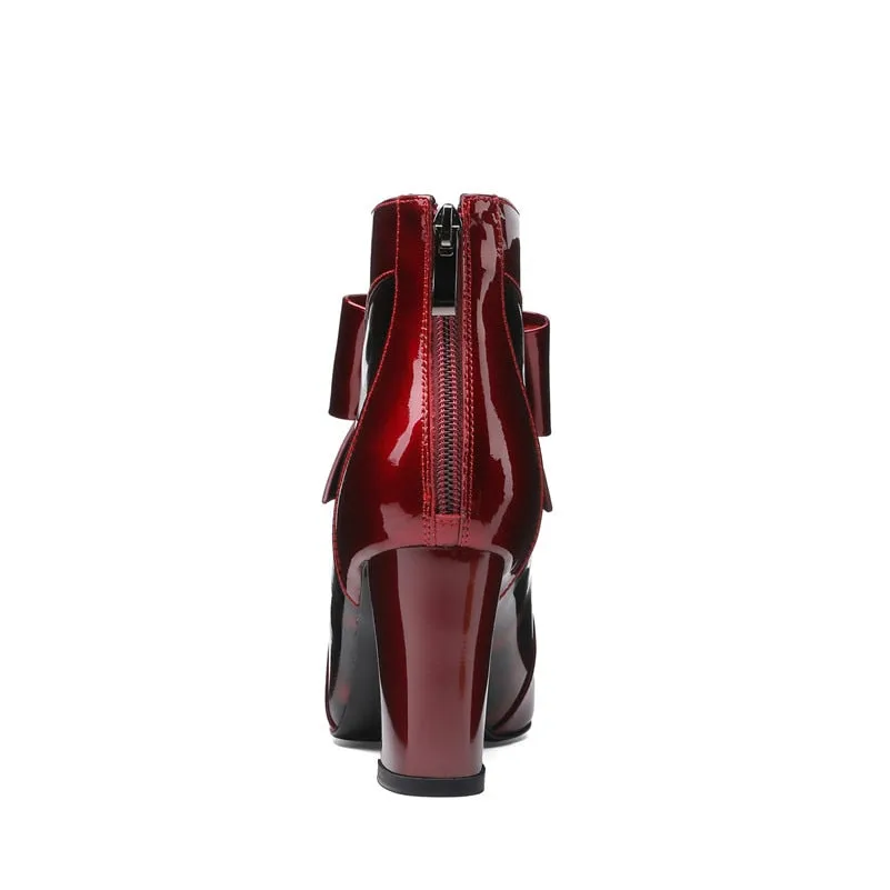 Women Cow Leather Butterfly-knot Ankle Boots
