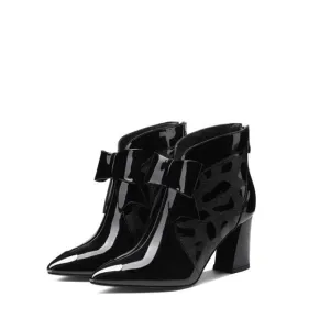 Women Cow Leather Butterfly-knot Ankle Boots