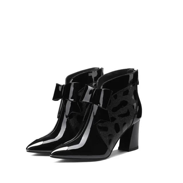 Women Cow Leather Butterfly-knot Ankle Boots