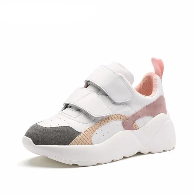 Women Flat Platform Shoes Spring fashion casual Thick bottom Chunky Sneakers Ladies Shoes White pink