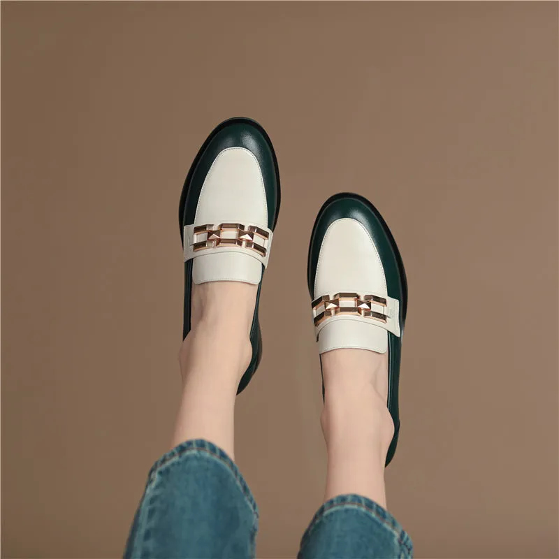 Women Genuine Leather Oxfords Shoes Hand-made
