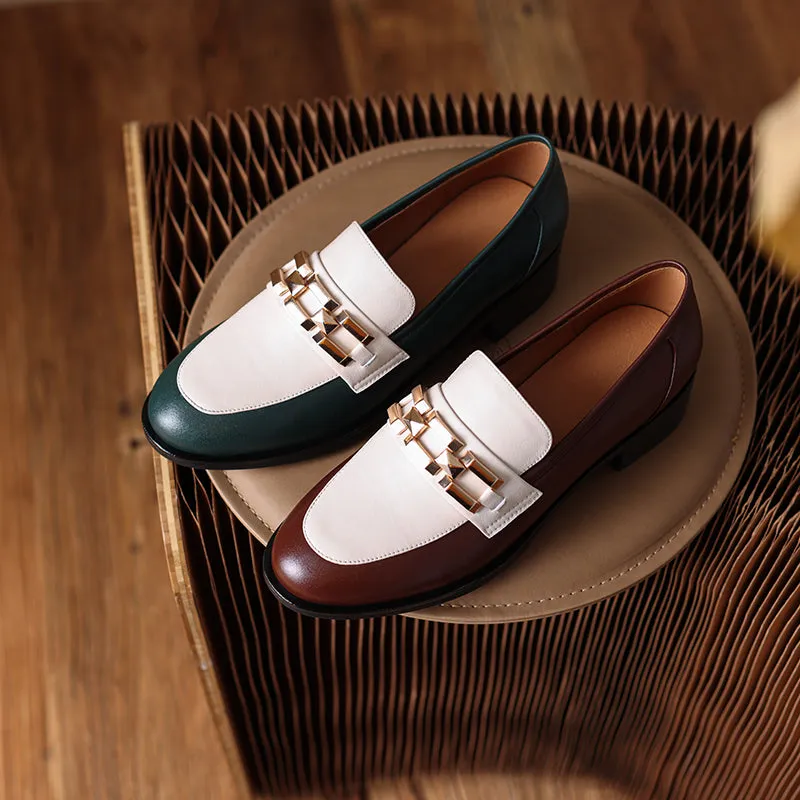 Women Genuine Leather Oxfords Shoes Hand-made