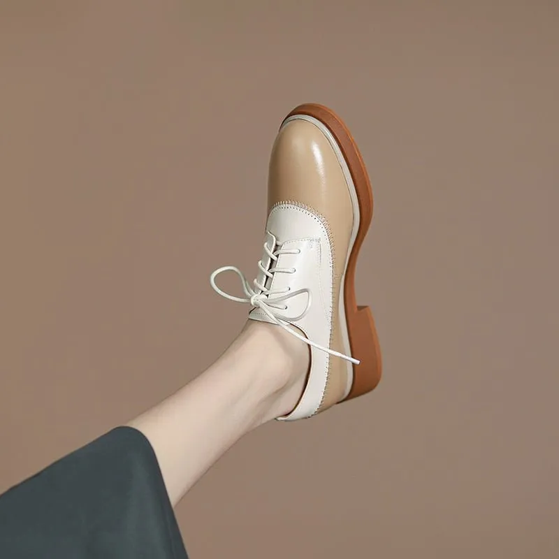 Women Genuine Leather Oxfords Shoes